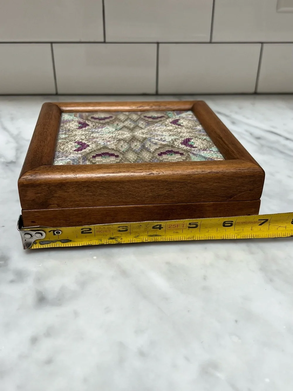 Vintage Wooden Keepsake Box with Hand-Stitched Four-Way Bargello Needlepoint Top